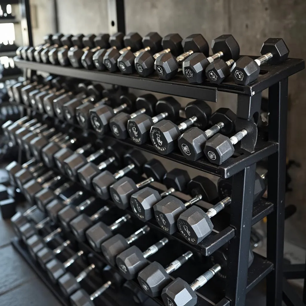 Conjunto de pesas y mancuernas para entrenamiento